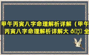 甲午丙寅八字命理解析详解（甲午丙寅八字命理解析详解大 🦍 全）